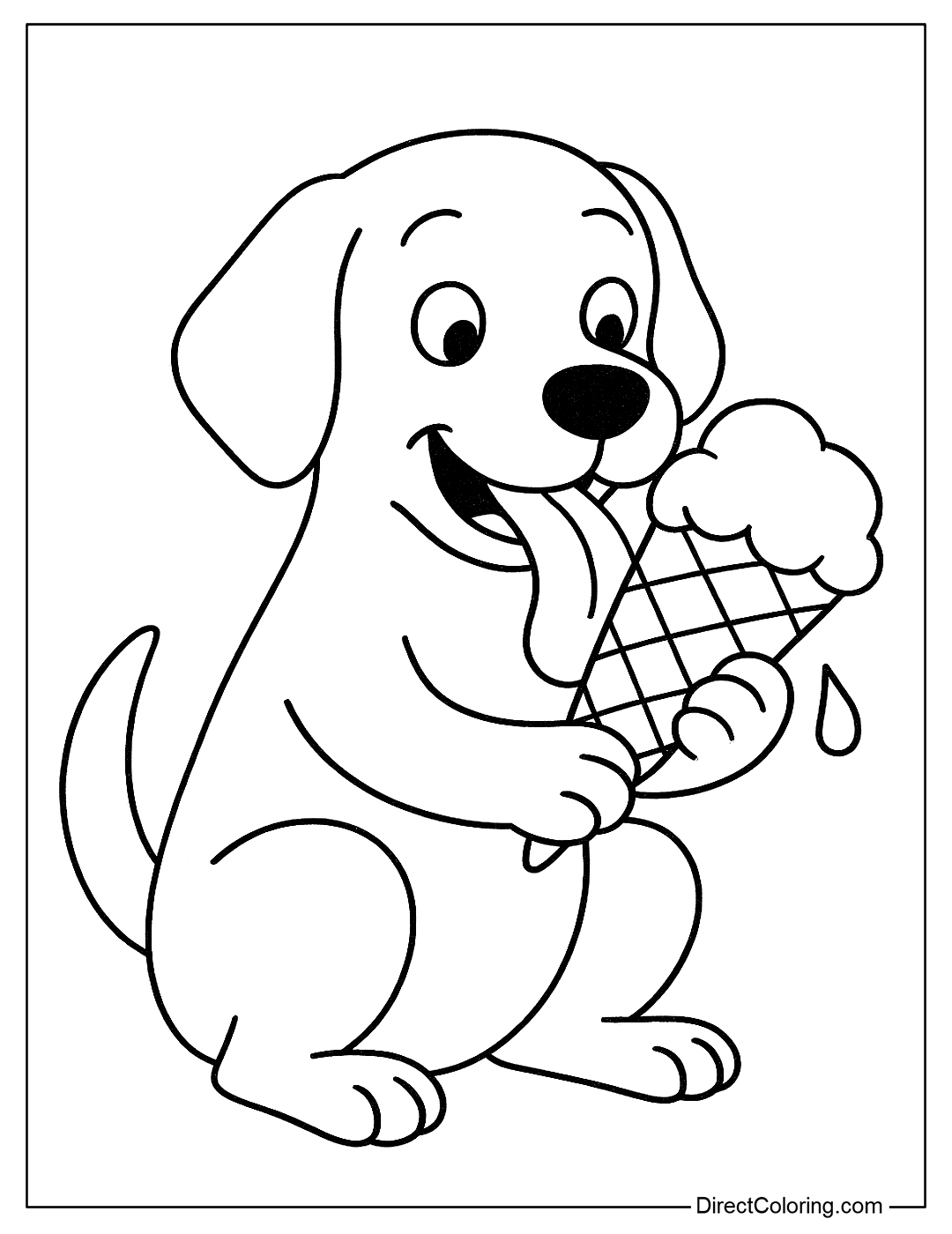 Dog with Ice Cream Big Coloring Sheet